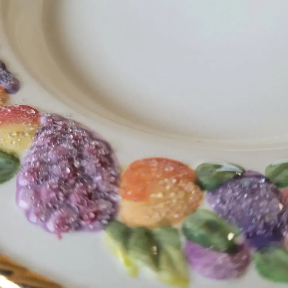 Vintage Avon Frosted Fruit Plate Set Dish Ivory Embossed Gold Trim Food Candle - Picture 4 of 8